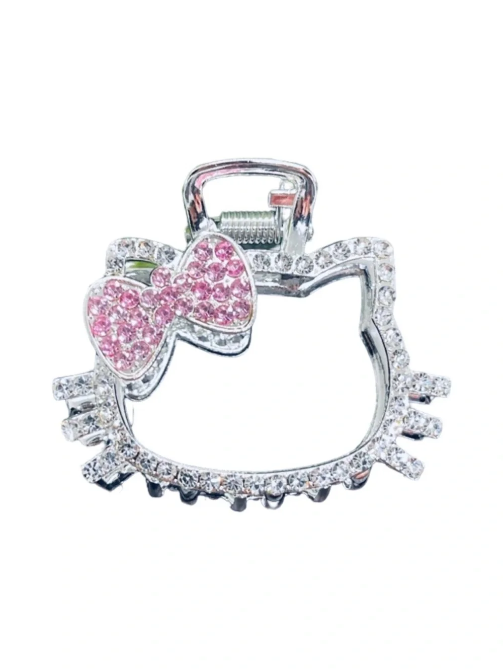 Crystal Cat Face Hair Clip with Pink Bow FINAL PRICE DROP